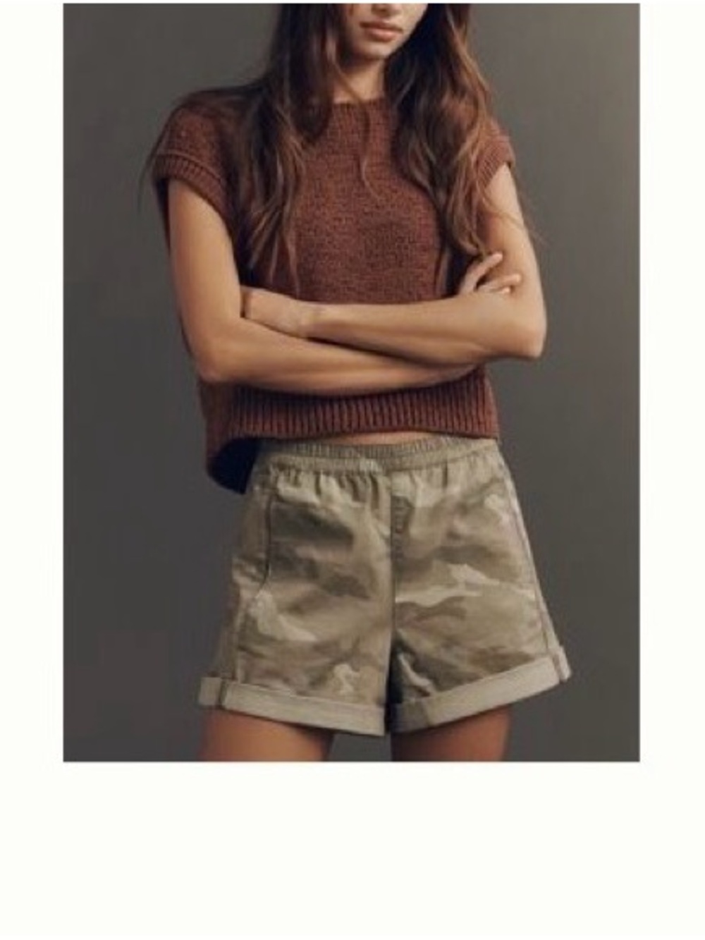 Anthropologie Camo Roll-Cuff Shorts in Tan and Cream